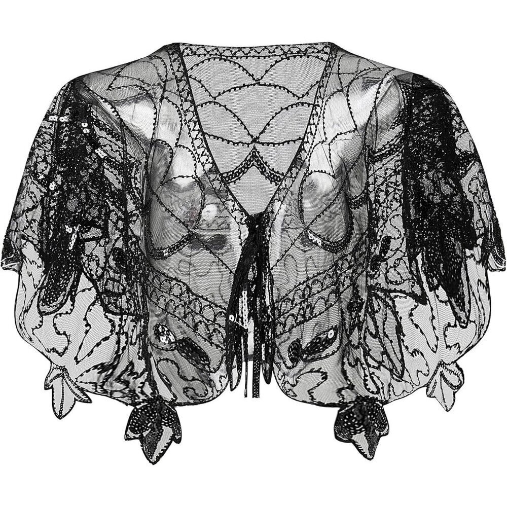 BABEYOND 1920s Beaded Evening Cape Shawl Wrap Bolero for Wedding & Party Dresses